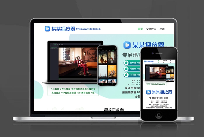 播放器 自适应 app下载 APP导航 推广 软件下载 着陆页 落地页 引导页